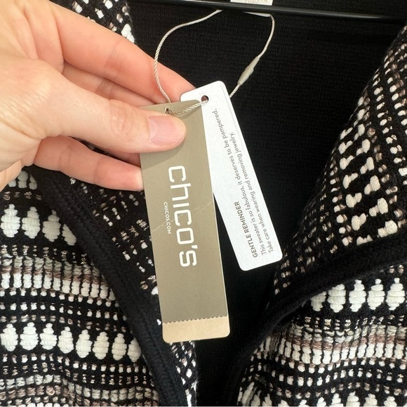 NWT Chico's Women's M Textured Striped Cardigan Sweater Blazer Button Boho - Picture 6 of 9